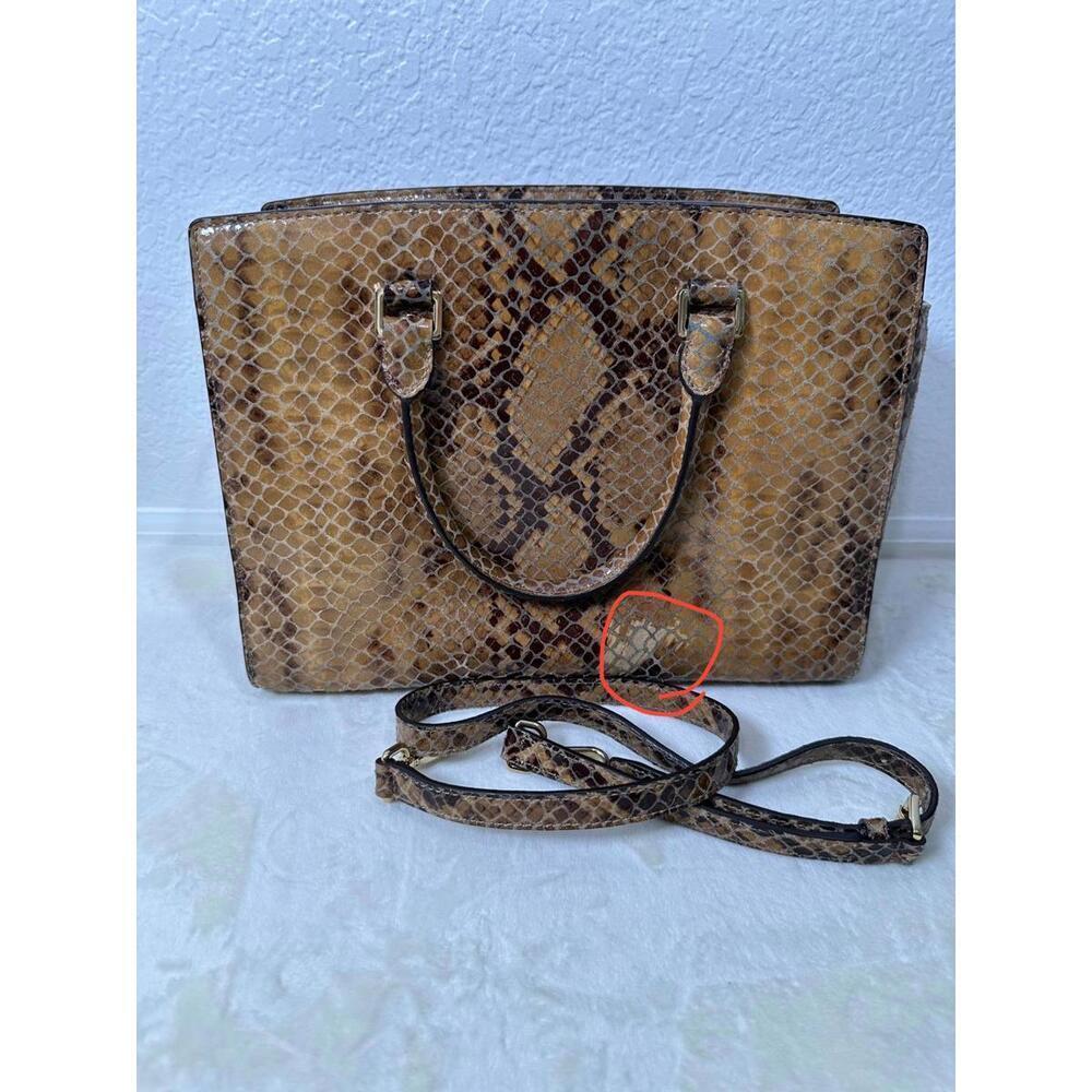Michael Kors Snakeskin Embossed Tote Shoulder Bag Luxe Neutral Python Print READ - Picture 2 of 9